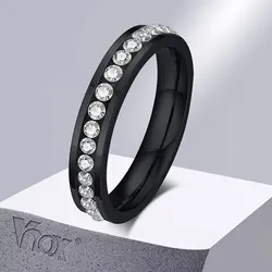 Vnox Women Rings, Black Rose Gold Color Stainless Steel Finger Band with AAA CZ Stone Row, Elegant Bling Girls Ring