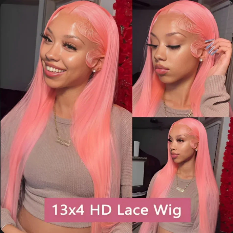 Perruque Lace Frontal Wig naturelle lisse rose clair, 13x6, 30 pouces, 13x4, perruques brésiliennes longues, 100% colorées, pour femmes