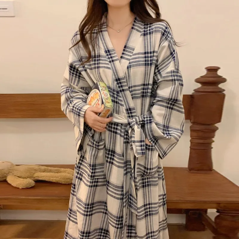 

Japanese-Style Girls' Robe, Long-Sleeve for Spring and Autumn, Simple and Casual, Long Loose Kimono, Ins-Style Loungewear