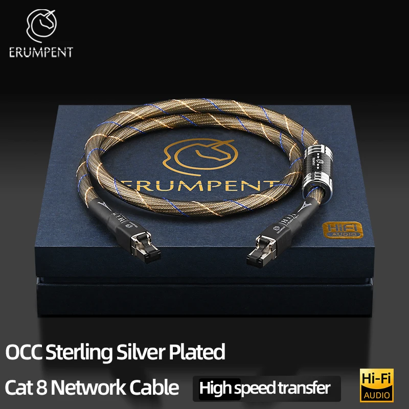 HiFI Audio Cat8 Ethernet Cable OCC Sterling Silver Plated High Speed 40Gbps 2000MHz RJ45 Internet Lan Cord for Pouter Laptop