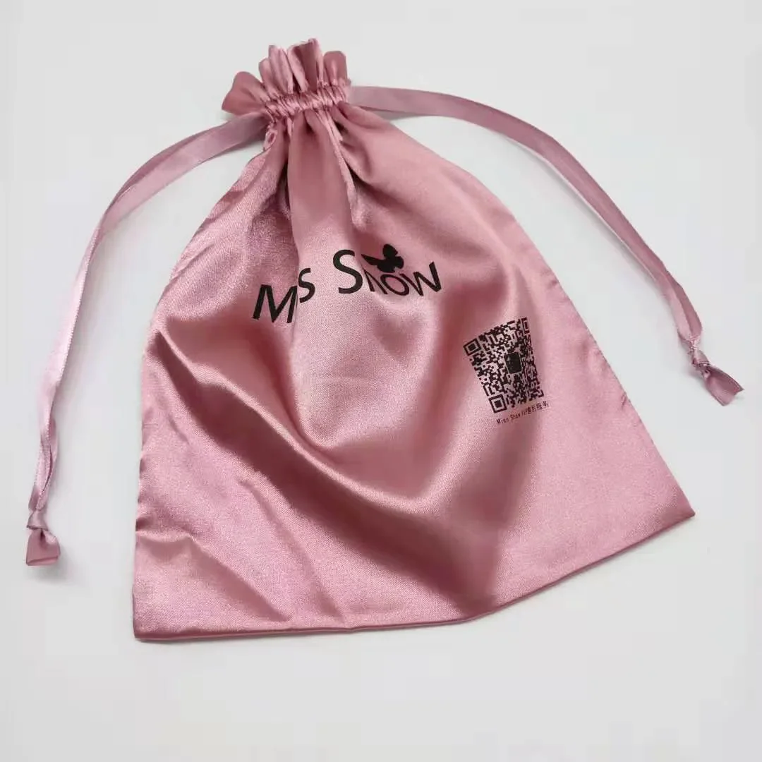 50PCS Satin Hair Bags Silk Drawstring Pouches Packaging Jewelry Cosmetic Wedding Party Storage Gift Sachets Wrapple Print Logo