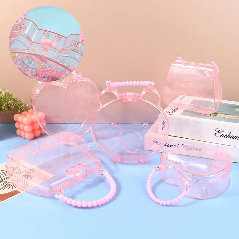 Children Transparent Jewelry Storage Box Headband Earring Bracelet Container Love Bear Shape Portable Make Up Organizer Box