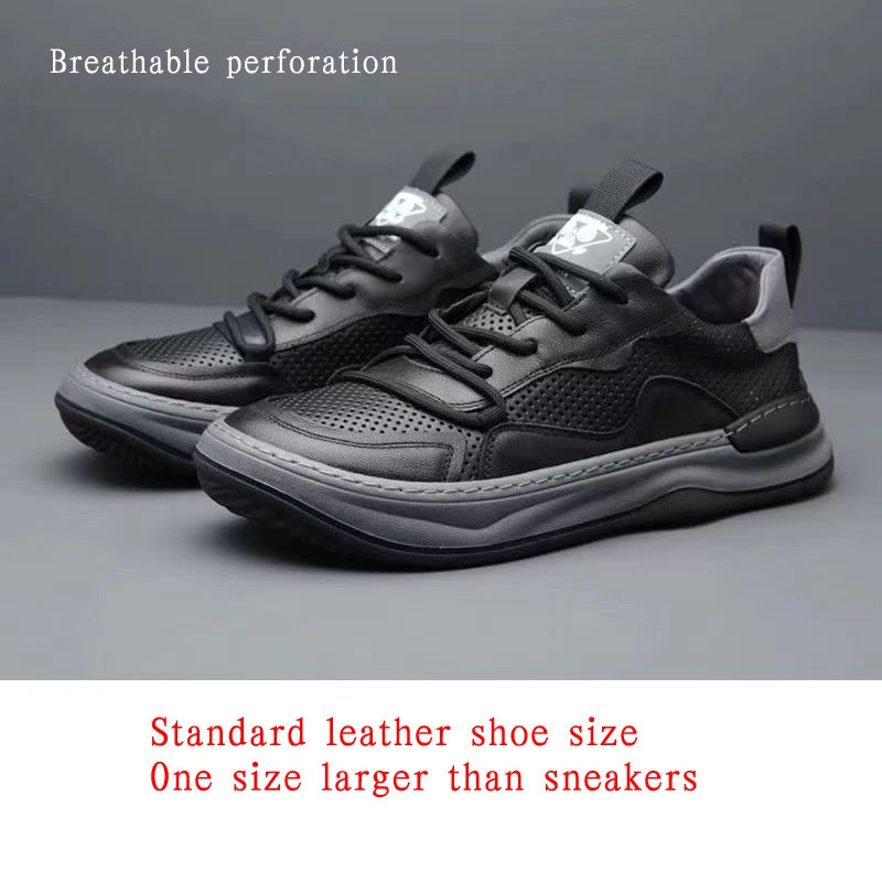 Genuine Cow Leather Men Sneakers Male 2023 New Man Comfortable Hollowed Breathable Casual Sports Shoes Men\'s Chaussure Homme