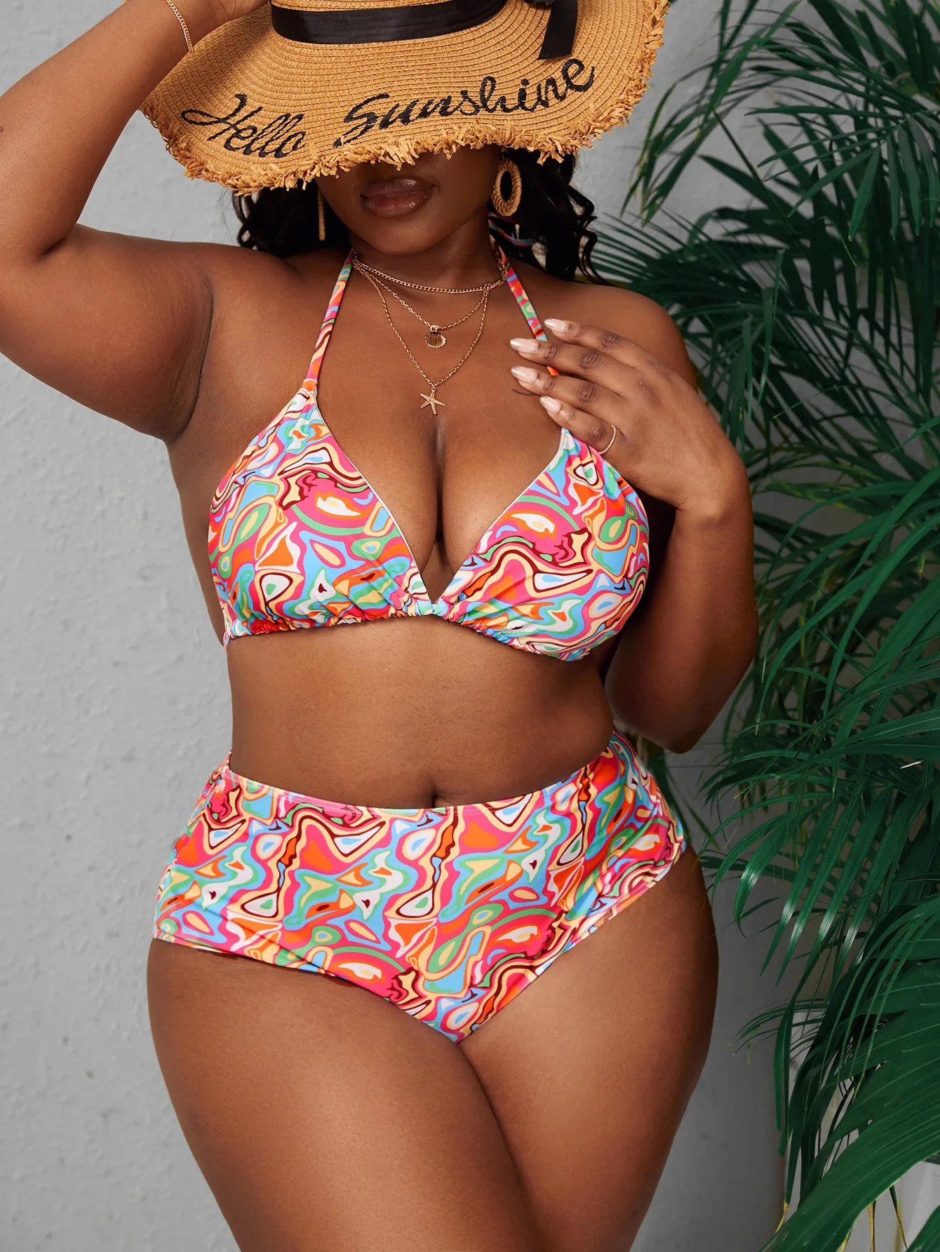 Conjuntos de biquíni feminino estampado, maiô de duas peças, sexy moda praia, plus size, verão, 2024