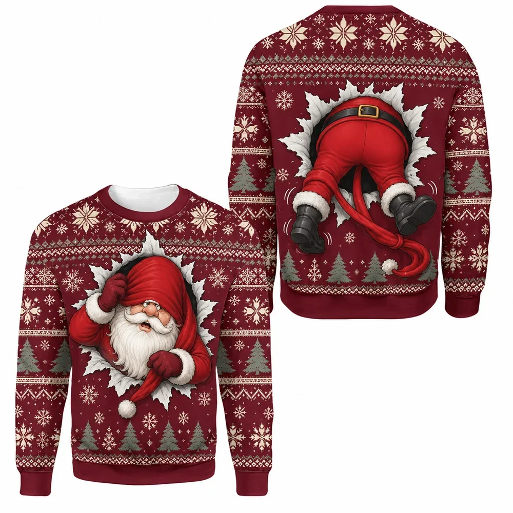 Funny Santa Claus Sweatshirt for Men 3D Printed Snowball Snowflake Crewneck Sweatshirt Ugly Christmas Party Xmas Holiday Top