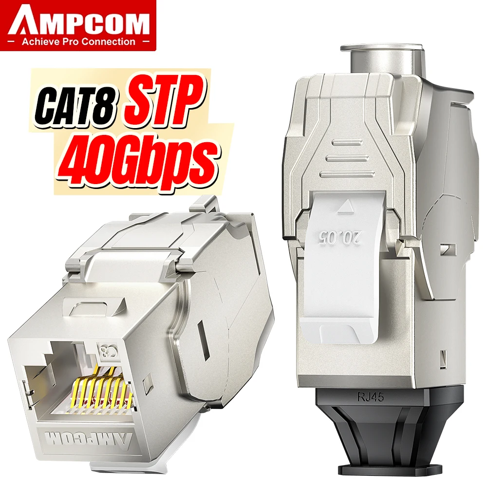 AMPCOM 12 szt. Ekranowane gniazda Keystone RJ45 Cat6A CAT7, złącze RJ45 bez użycia narzędzi ze stopu cynku, adapter modułowy ze stopu cynku