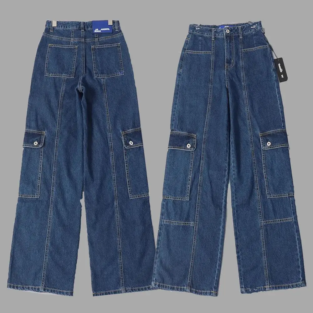 

Рабочая одежда с высокой талией, хлопковые джинсовые свободные прямые повседневные брюки, осень-зима, новые женские джинсы в американском стиле