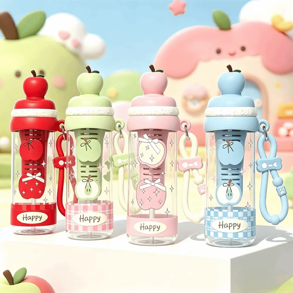 Plastic Student Straw Water Bottle with Filter and Straw Leak-proof Tea-Water Separator Cup Fruit Topper Transparent
