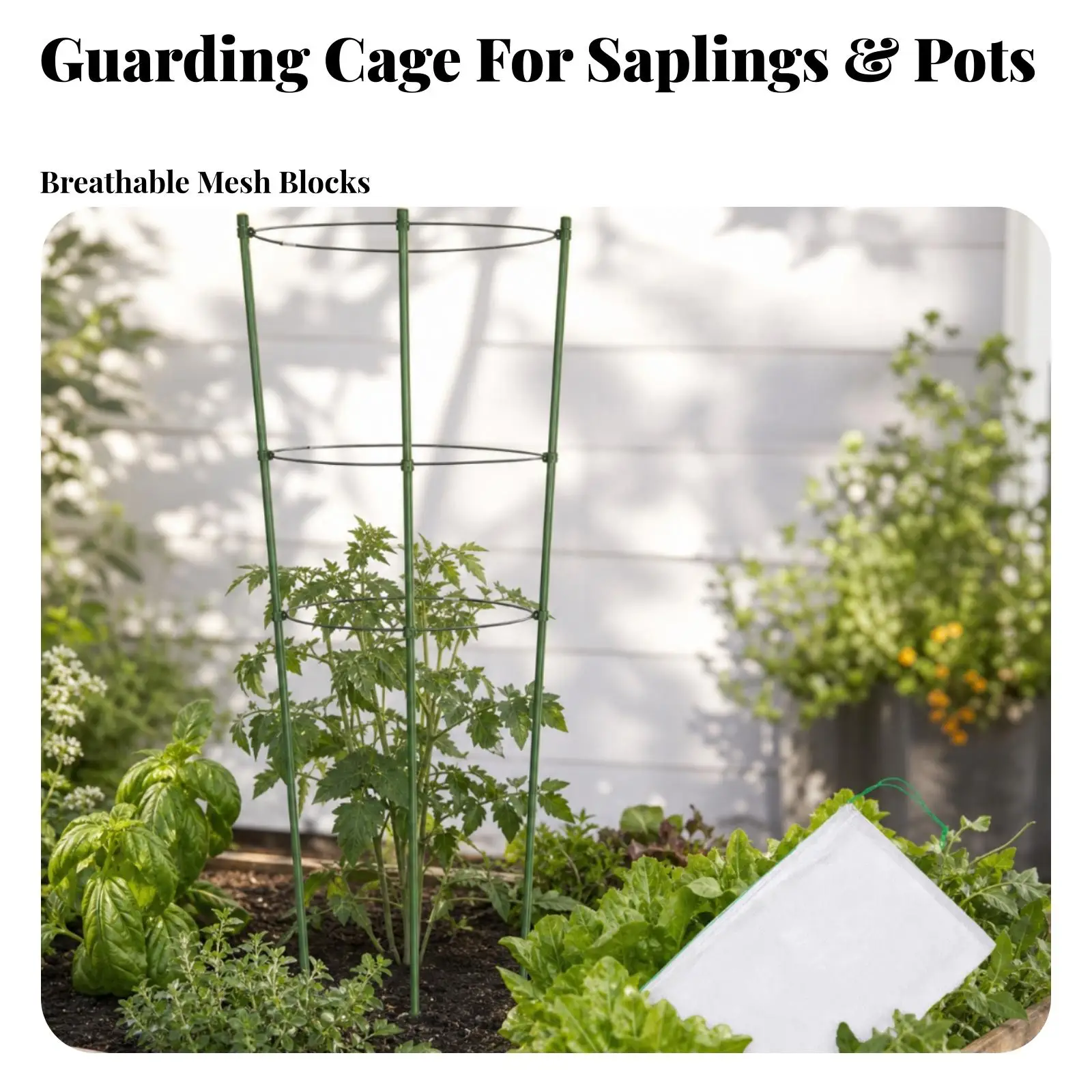 4 Pieces Breathable Plant Barrier Cage Lightweight, Cylindrical Plant Cage with Mesh Bag, Easy-to-Assemble, for Raised Beds
