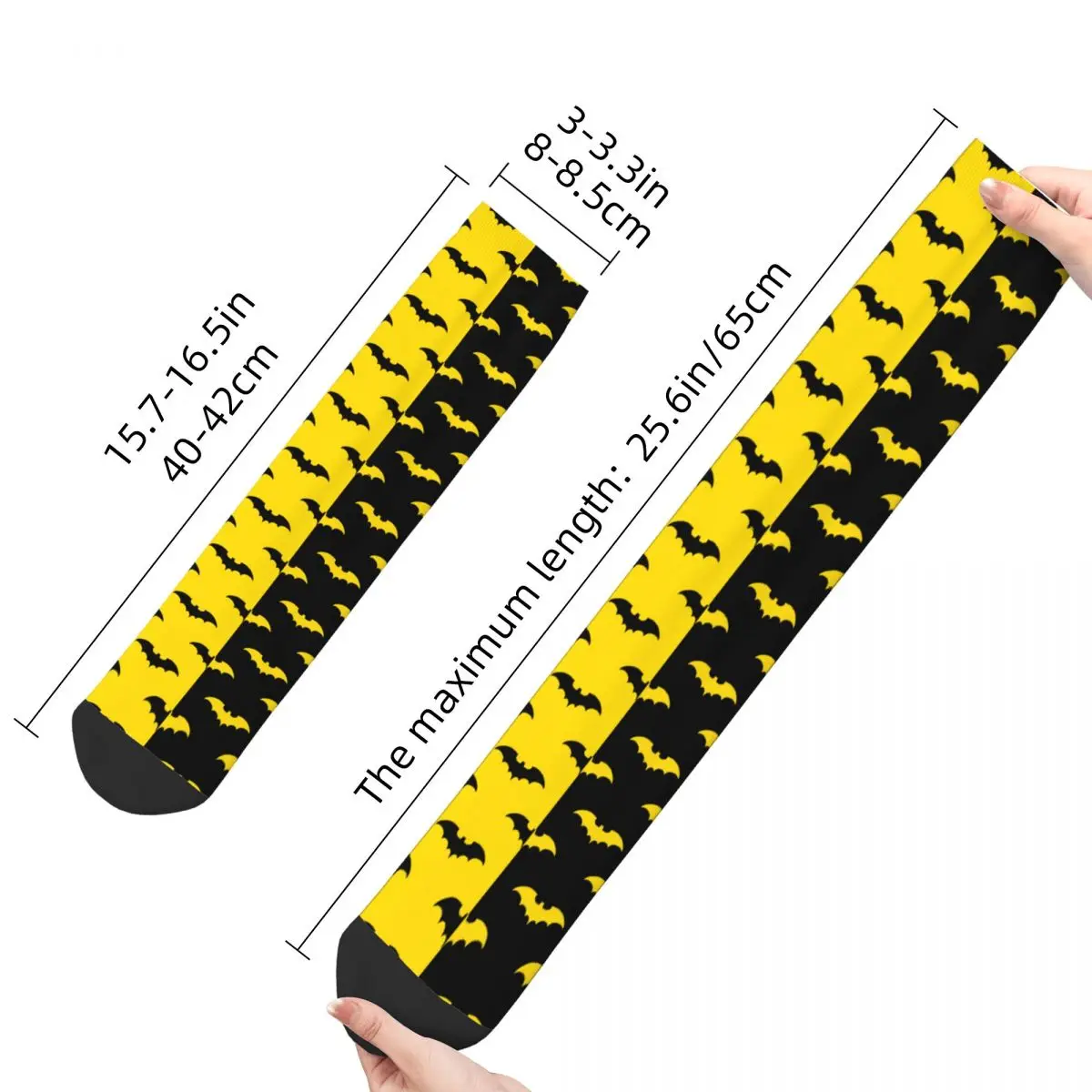 Hip-hop Black And Yellow Bat Pattern Basketball Socks Animal Polyester Crew Socks for Unisex