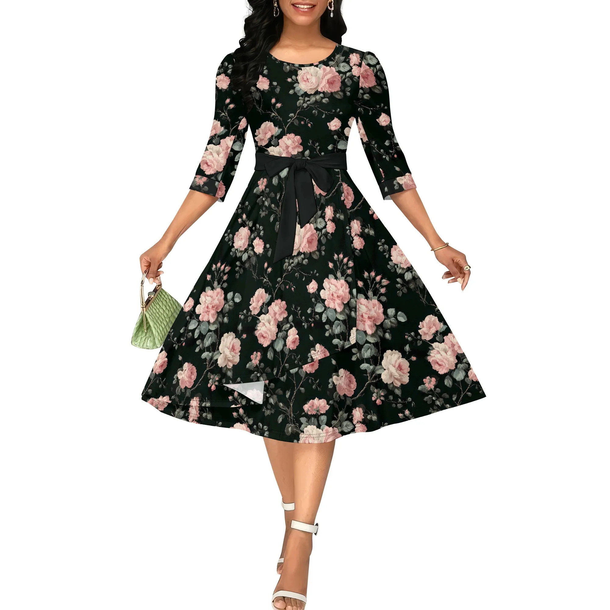 Cocktail Dresses for Women, Vintage Wedding Guest 3/4 Sleeves Formal Church Dress, Summer 2025