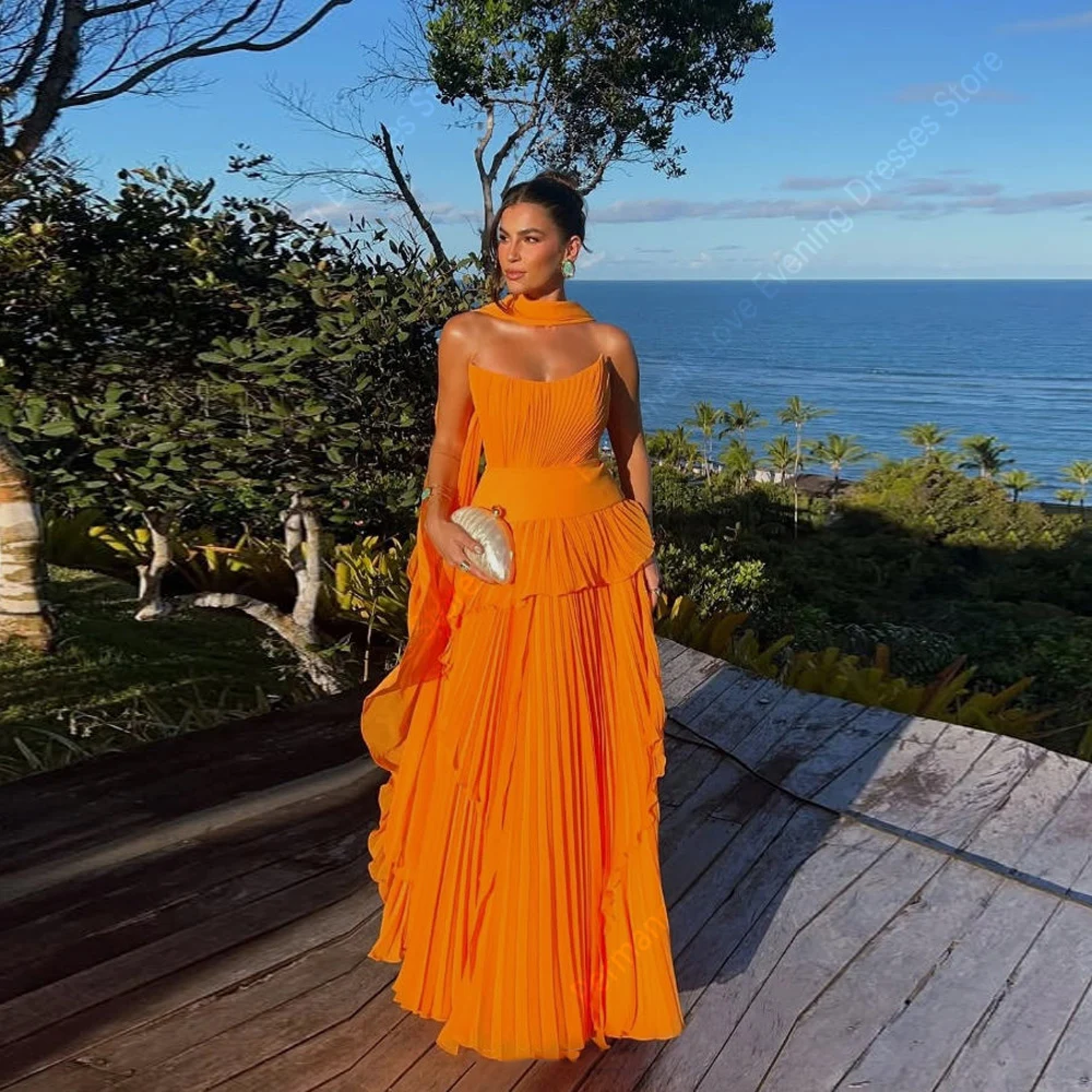 

Элегантные оранжевые женские вечерние платья с рюшами Элегантные платья трапециевидной формы без рукавов для выпускного вечера Коктейльные вечерние платья Vestidos Para Mujer по индивидуальному заказу
