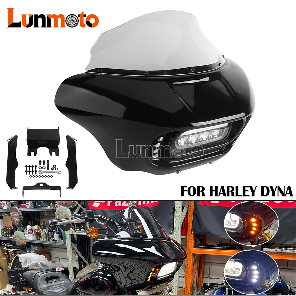 

Обтекатели фар мотоцикла, обтекатель корпуса акулы, комплект обтекателя переднего лобового стекла для Harley Dyna Super Wide Glide Low Rider Street Fat Bob