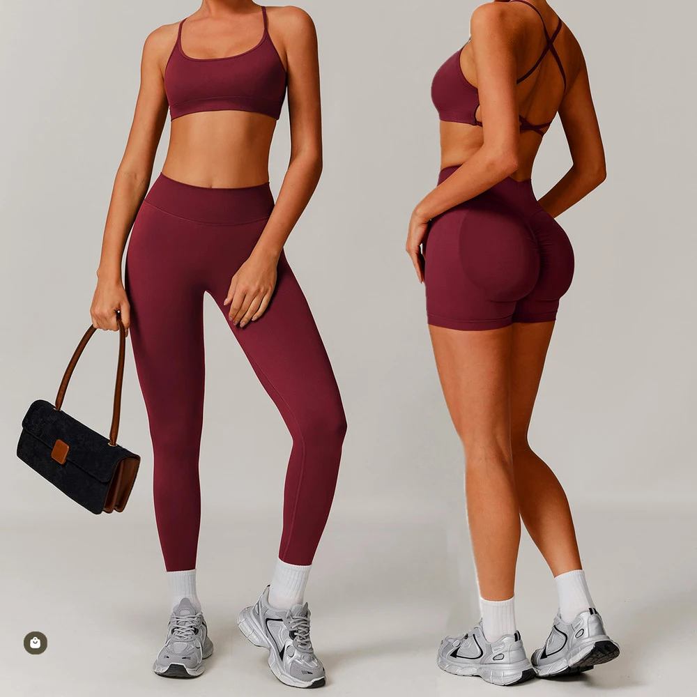 2PCS Women Scrunch Tracksuit Fitness Seamless Yoga Set Sportswear Workout Sport Bra High Waist Legging Gym Pant Activewear XP326