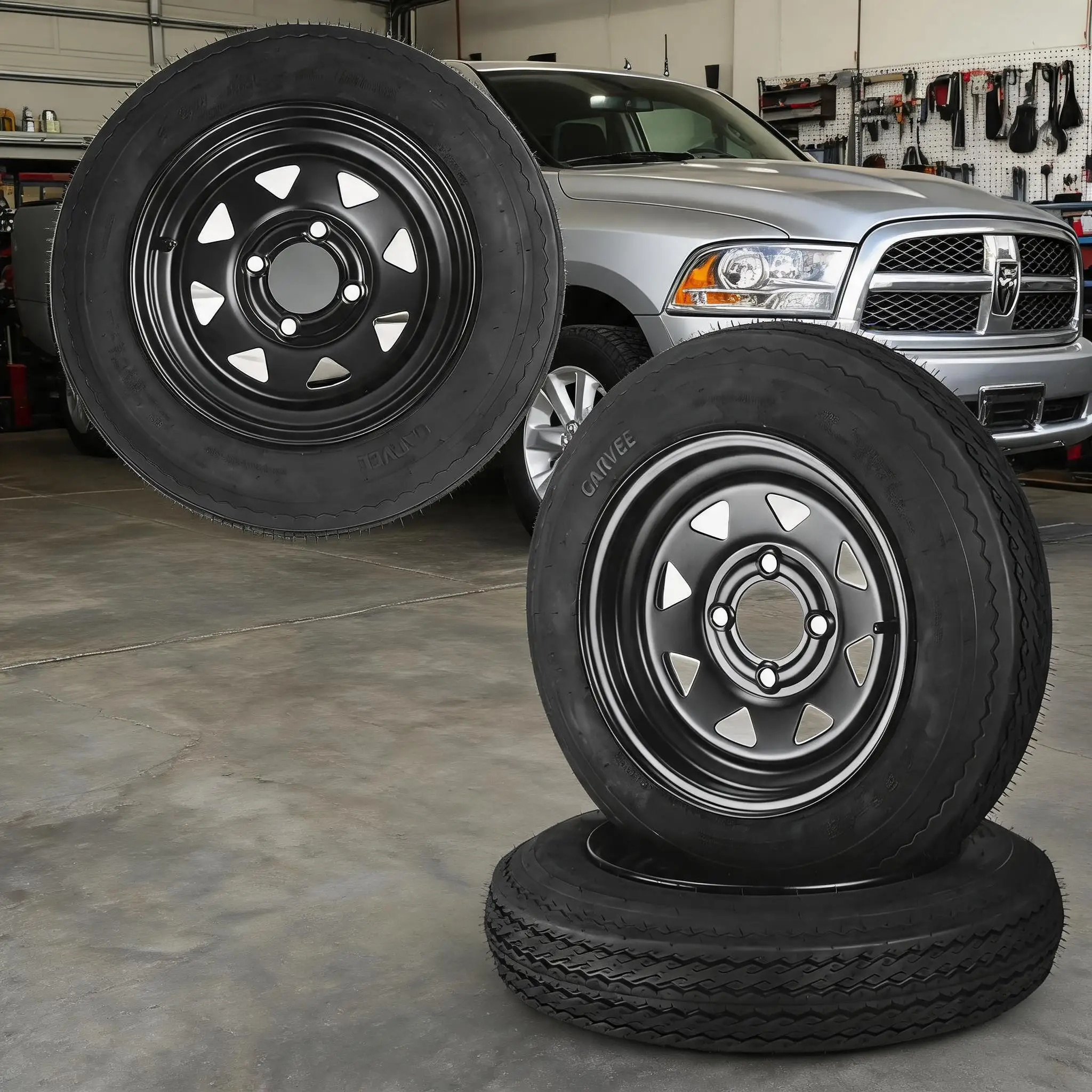 Trailer Tire and Wheel Assembly 4.80x8 480-8, Load Range C 6PR, 4 Lug 4" Bolt Pattern, Black Steel 8" Rim, Set of 2 for Utility and Boat Trailers