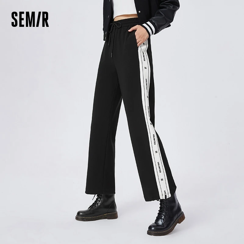 

Semir Casual Pants Women Spliced Letters Wide Leg Pants 2023 Spring New Slim Pants