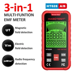HT628 EMF Meter 3-in-1 Electromagnetic Radiation Tester Electric Field Magnetic Field RF Radiation Radio Frequency Detector