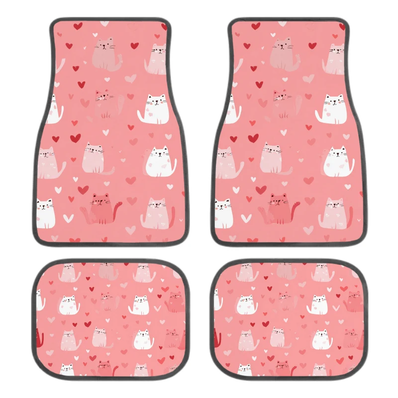 4pcs Cute Pink Love Car Floor Mats | Non-slip Bottom, All Weather Protection, Polyester Fiber, Universal Fit for Cars Truck Van