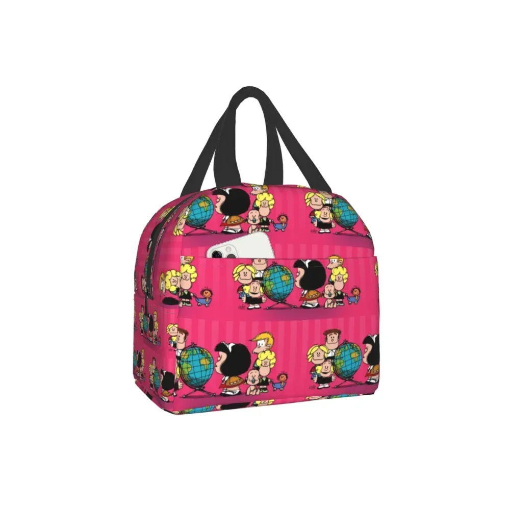 

Funny Mafalda Insulated Lunch Bag for Women Kids Quino Comic Resuable Cooler Thermal Bento Box Work School Travel Picnic Bags