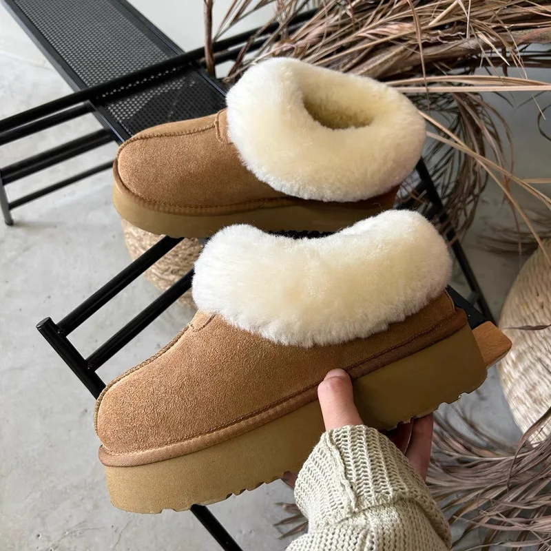 

Thick Sole Plush Snow Boots Women's Winter Sheepskin Integrated Snow Boots Cropped Warm Anti-slip Outerdoor Fashion Snow Boots