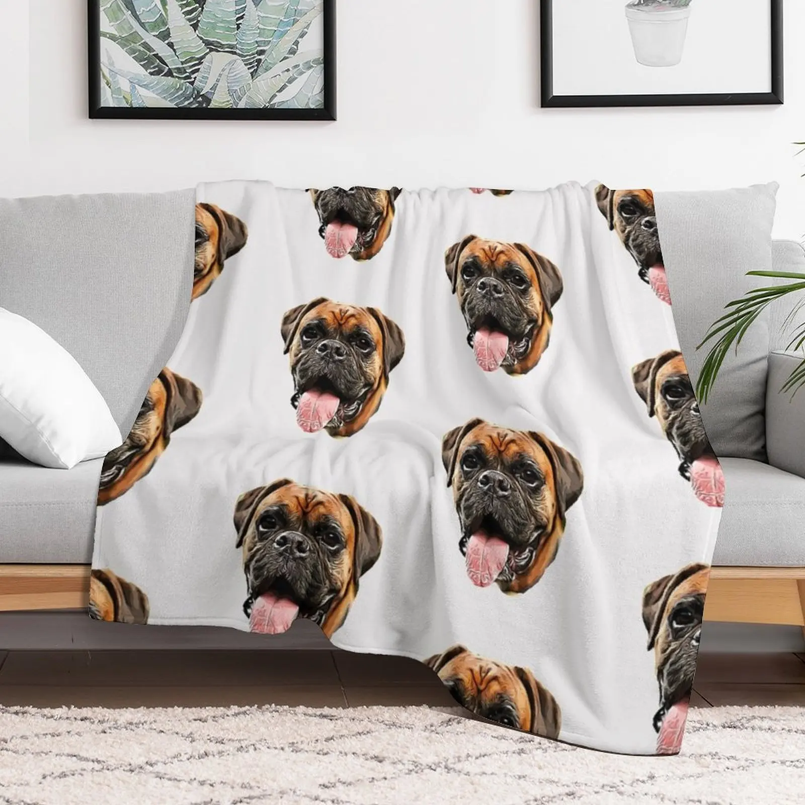 Boxer - Boxer Dog Head Cartoon Art Throw Blanket Soft for winter Blankets