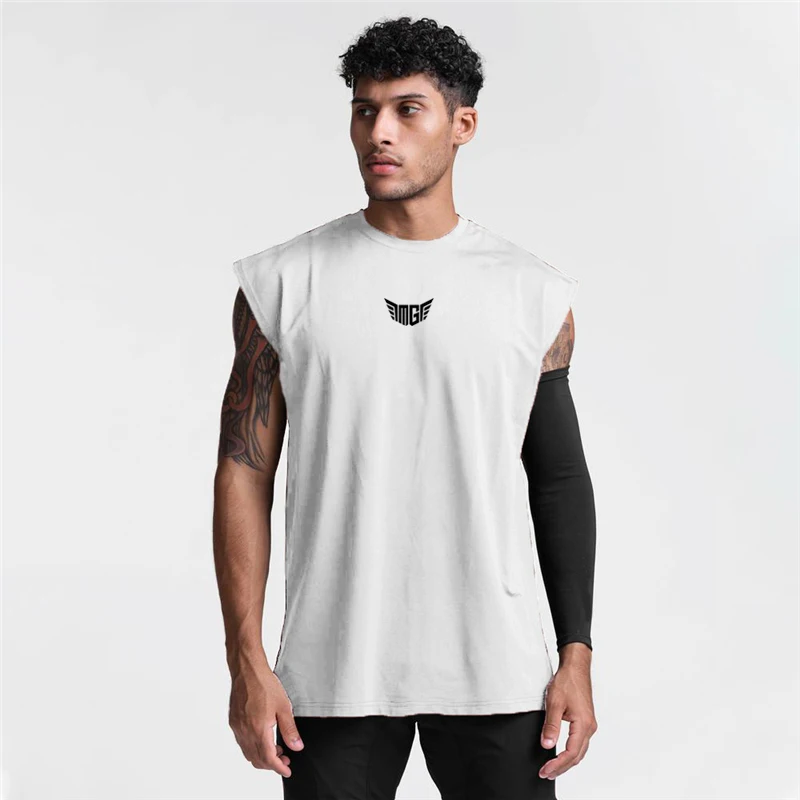 Men Loose Sleeveless Tank Top Polyester Quick Dry Mesh Gym Workouts Bodybuilding Fitness Vests O-Neck Summer Sports Training Tee
