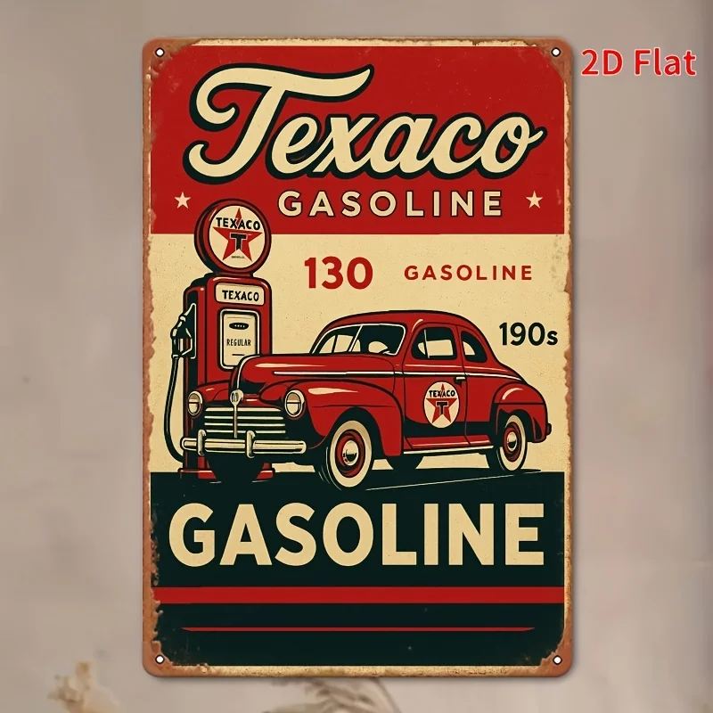Retro Style  Tin Logo - Iron, 1950s Car and Pump Drawings, Rustic Metal Wall Art for Home, Bar, Cafe, Garage, Farmhouse, Cinco