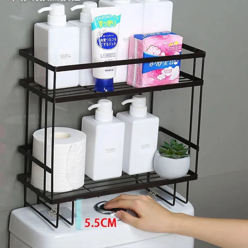 Wall Mounted/Above Toilet Storage Rack With Supporting Feet Shelf Free-Punching Multi-functional Bathroom Rack Home Accessories