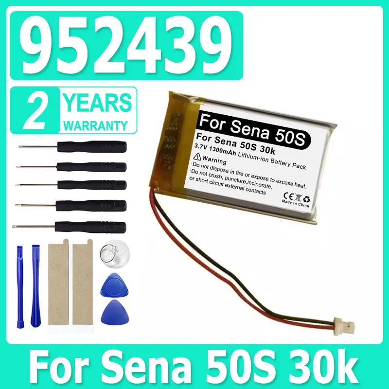 

New Hight Quality Battery 952439 1300mAh Battery Suitable For Sena 50s 30k Bluetooth helmet headphone battery + Free Tools