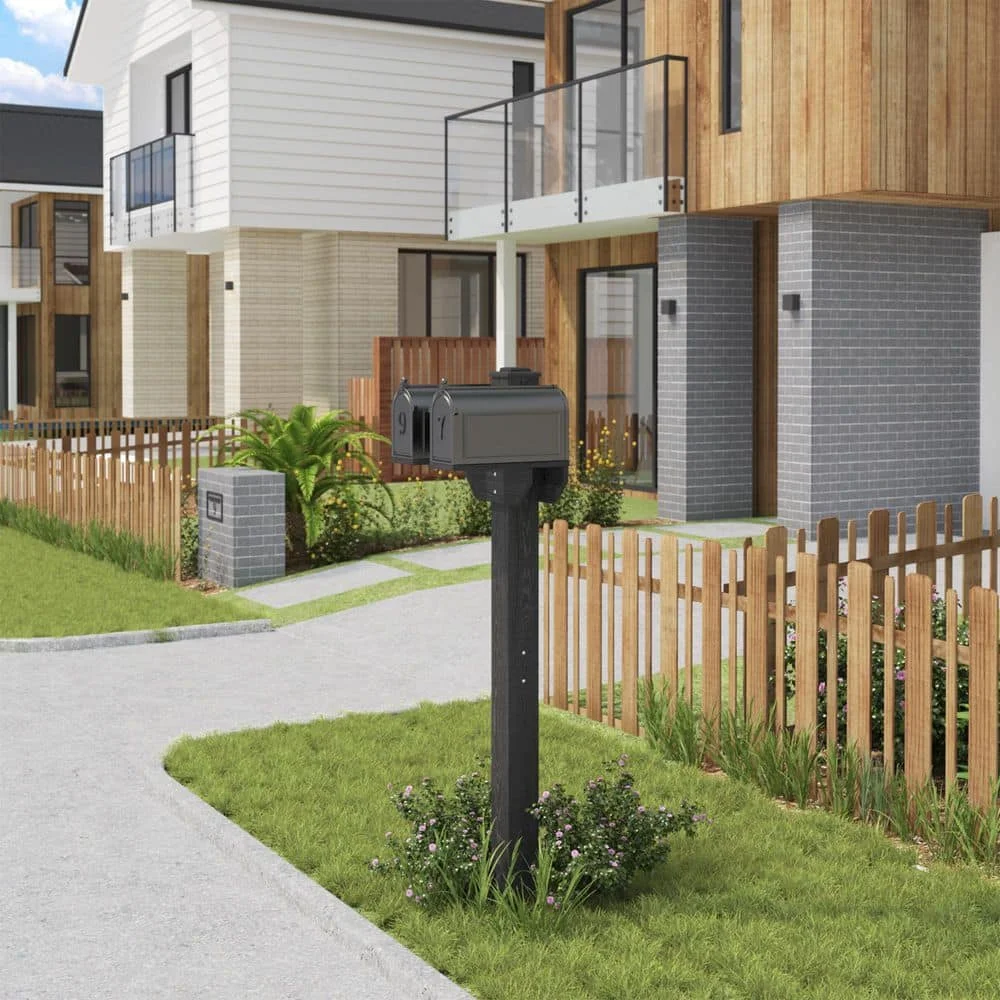 

Outdoor Black Dual Mailbox Post 66in. HDPS Hollow Post Ground Mount or Fits Over Wooden Support Mailboxes Not Included