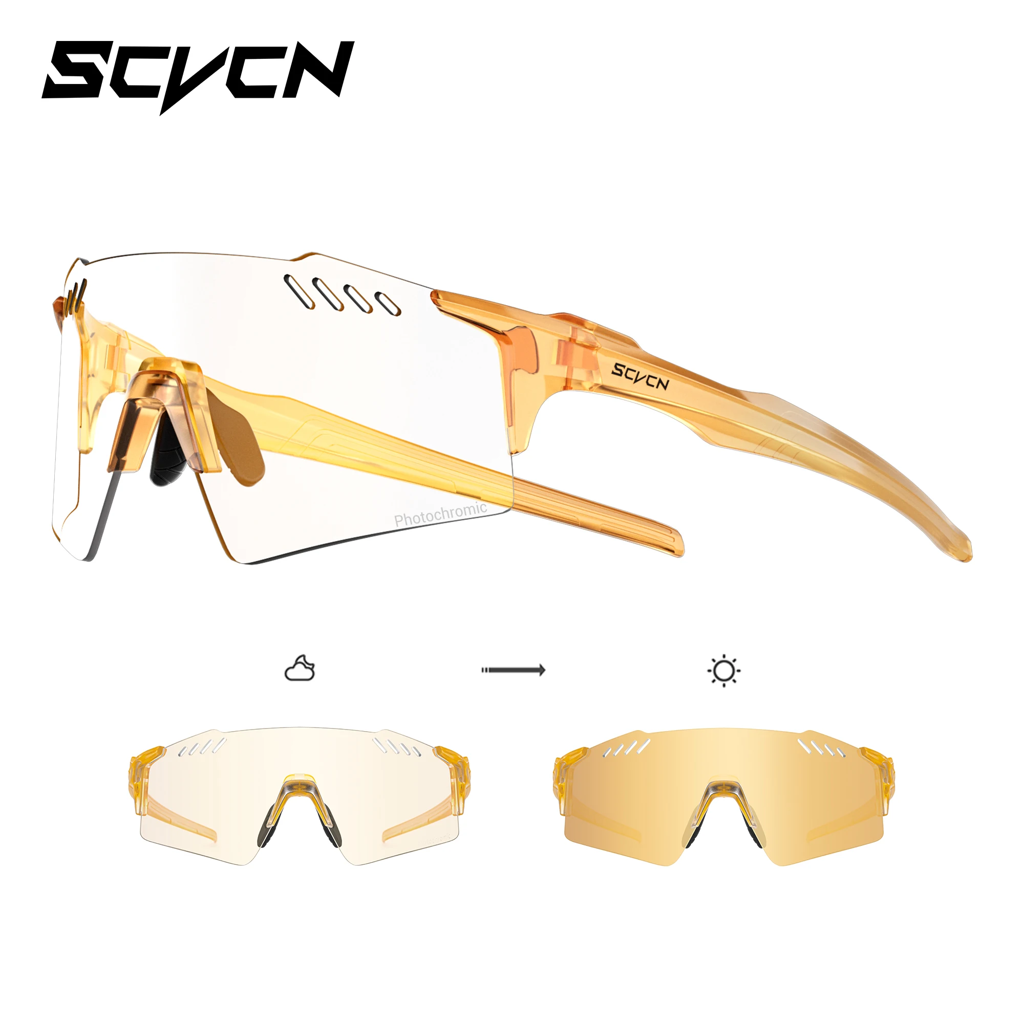 SCVCN Wanderbrillen, modisch, randlos, Fahrradbrille, Outdoor-Sport, Laufen, Fahren, Sonnenbrille für Herren, Schutzbrille, MTB, Fahrrad, 1-Linse