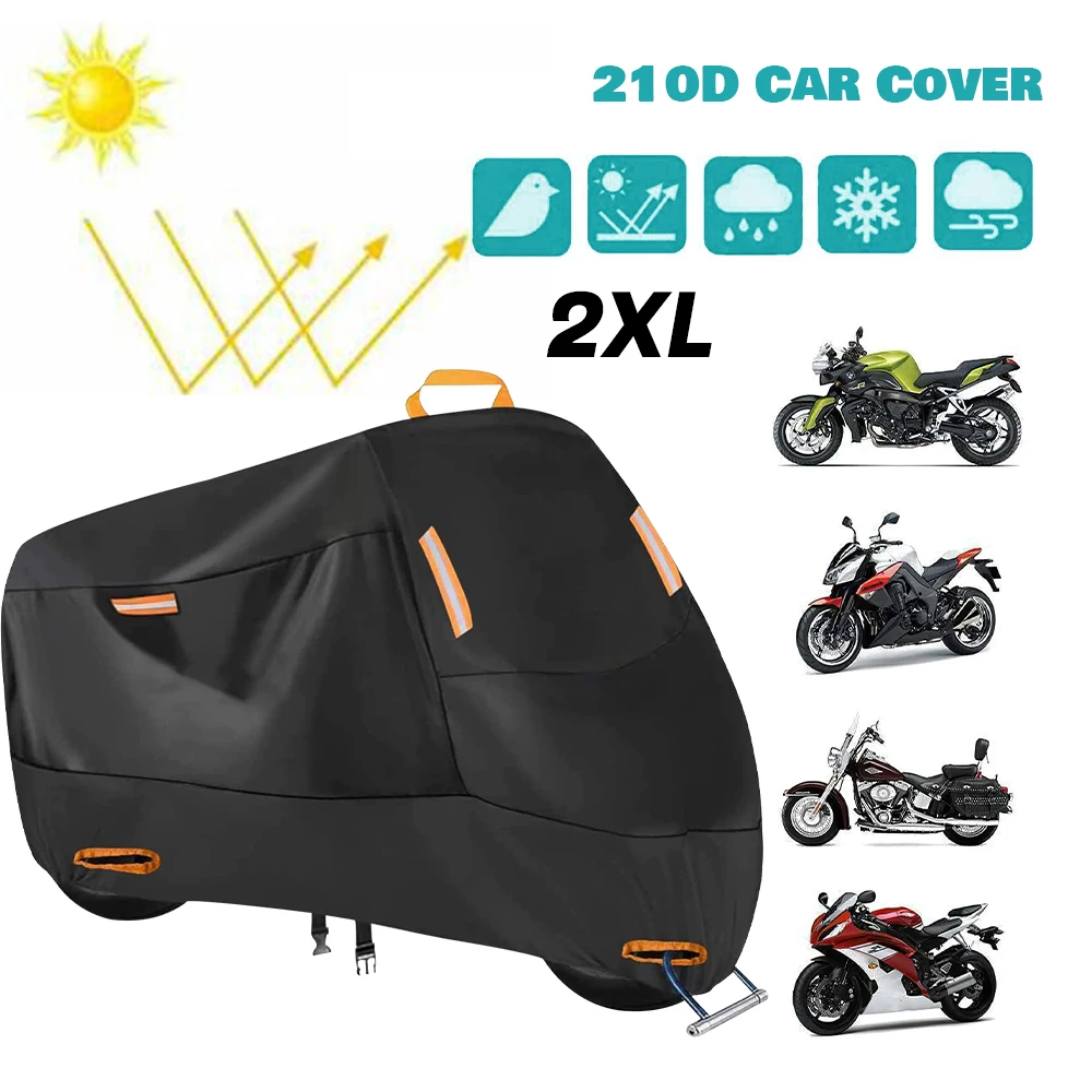 Waterproof Motorcycle Cover Heavy Duty Outdoor Rain 210T Polyester Taffeta Dust Motorbike Accessories For Outside Snow Protector