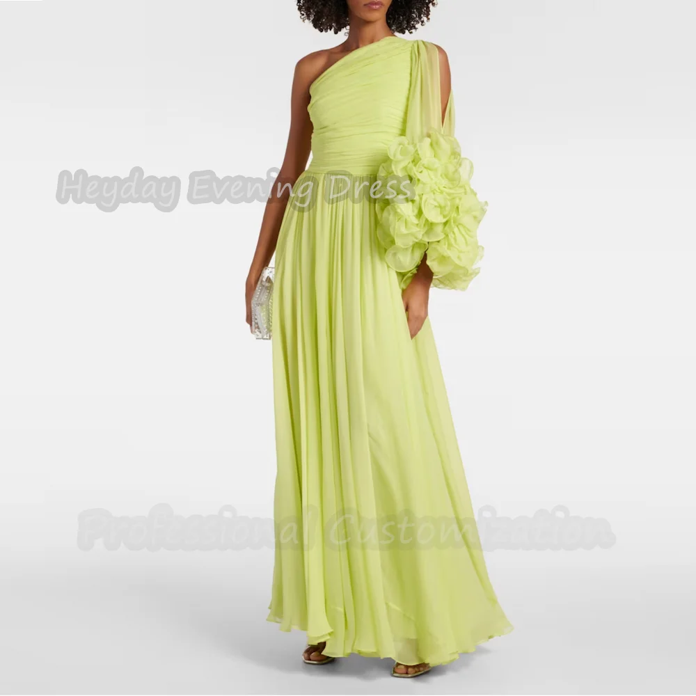 

Heyday One Shoulder Saudi A-Line Prom Flower Gown Sexy Chiffon Short Sleeves Floor Length Elegant Dress For luxurious Woman 2024