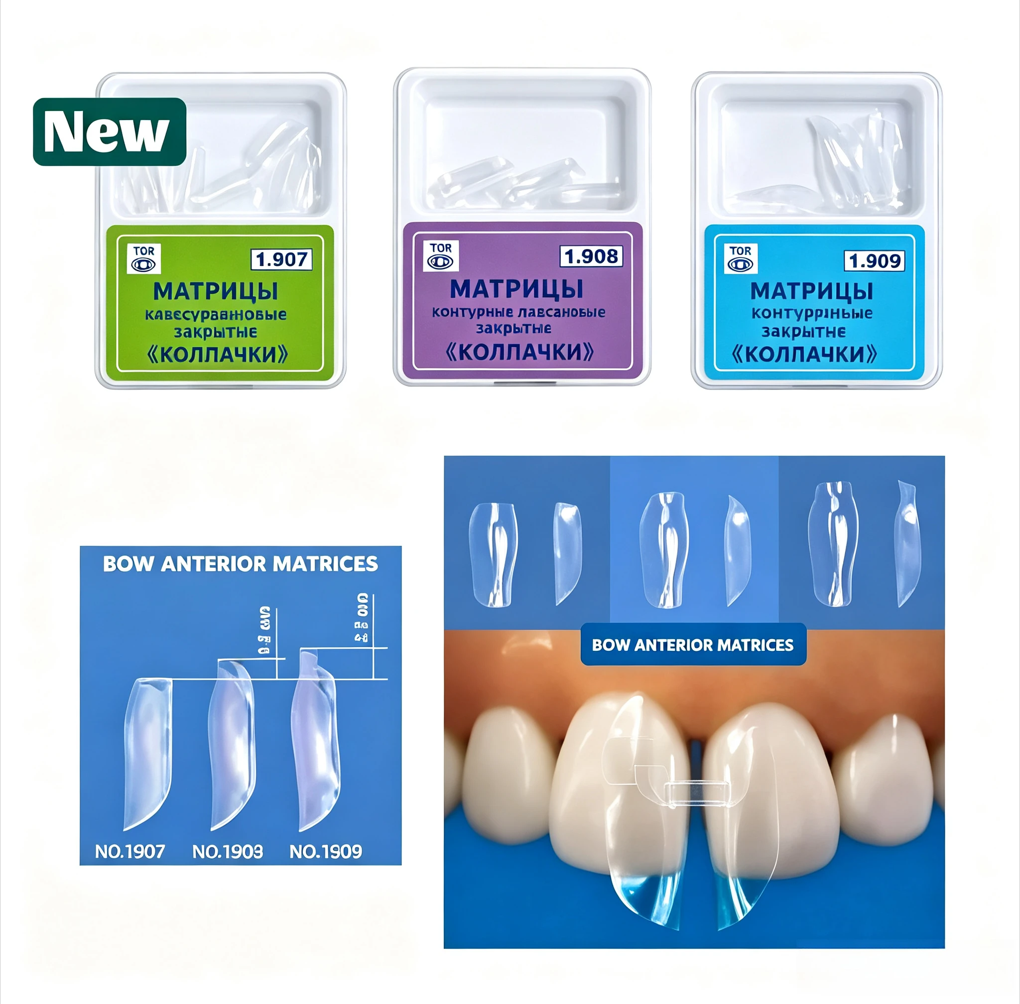 30Pcs Dental Clear Matrix Bow BT Matrice Anterior Front Matrices Fits Bioclear Style S/M/L Dentist Tooth Restoration Materials