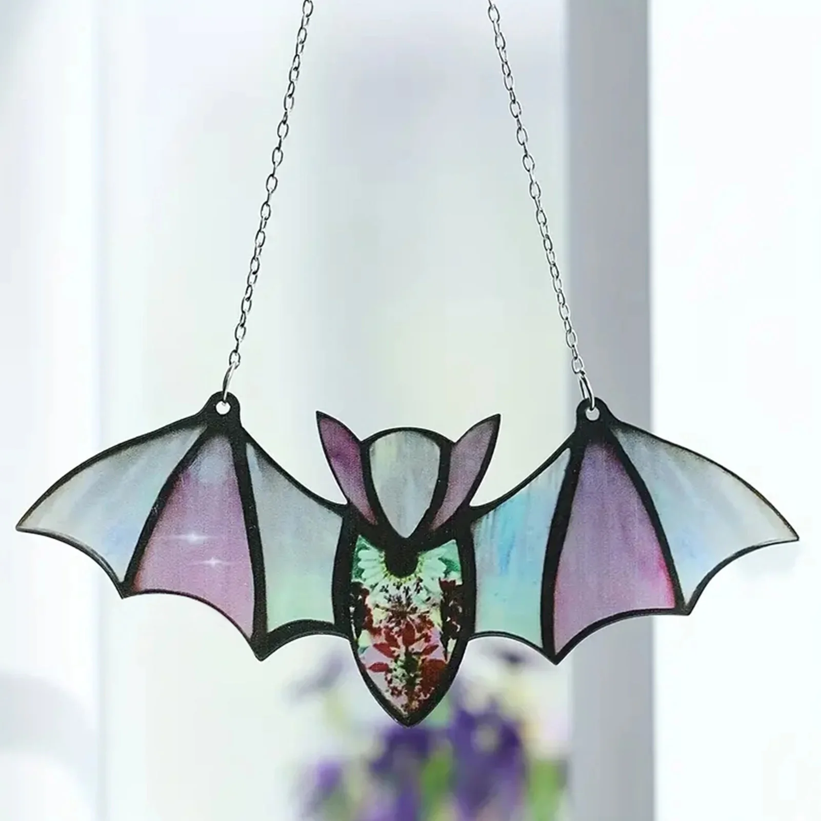 Halloween Bat Window Hanging  Reflective Effect Colorful Stained Bat Window Ornaments Halloween Bat Window