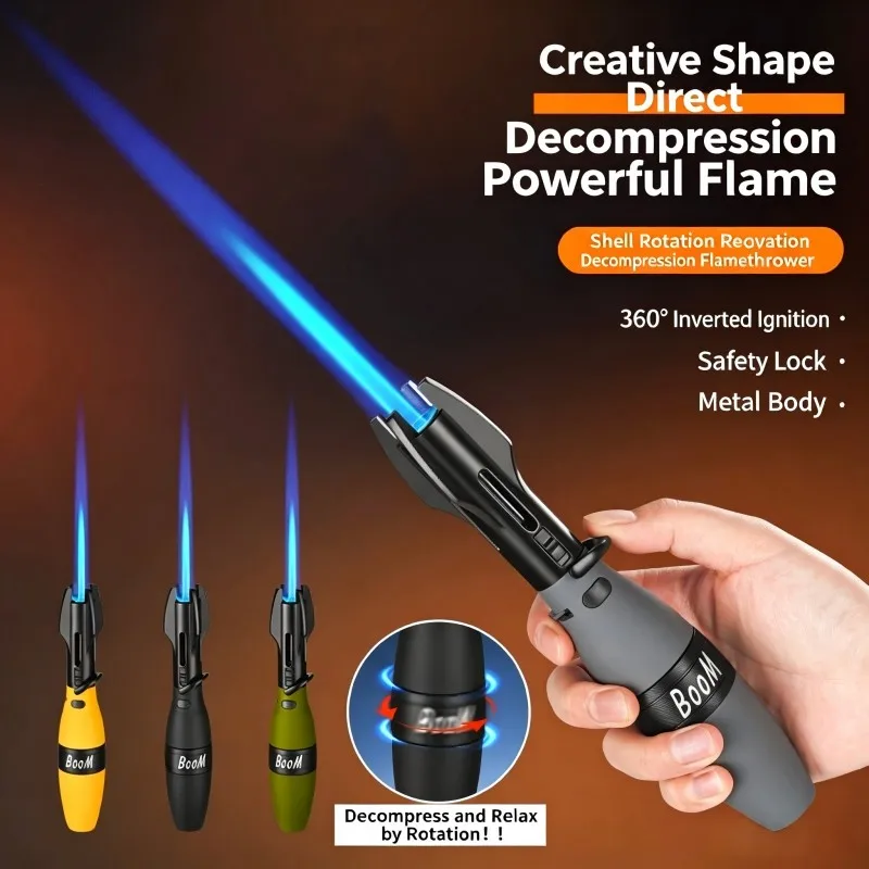 Bowling Shape Gas Lighter BBQ Barbecue Powerful Metal Windproof Turbo Jet Blue Flame Kitchen Torch Cigar Smoking Accessories