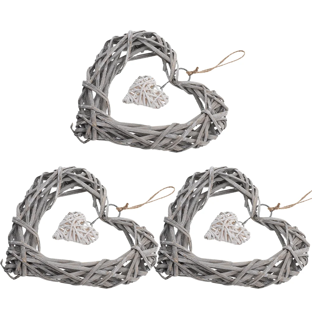 

3 Pcs Decorations Heart Craft Hanging Christmas Tree Tinsel Garland for Home Willow Triple Wreath