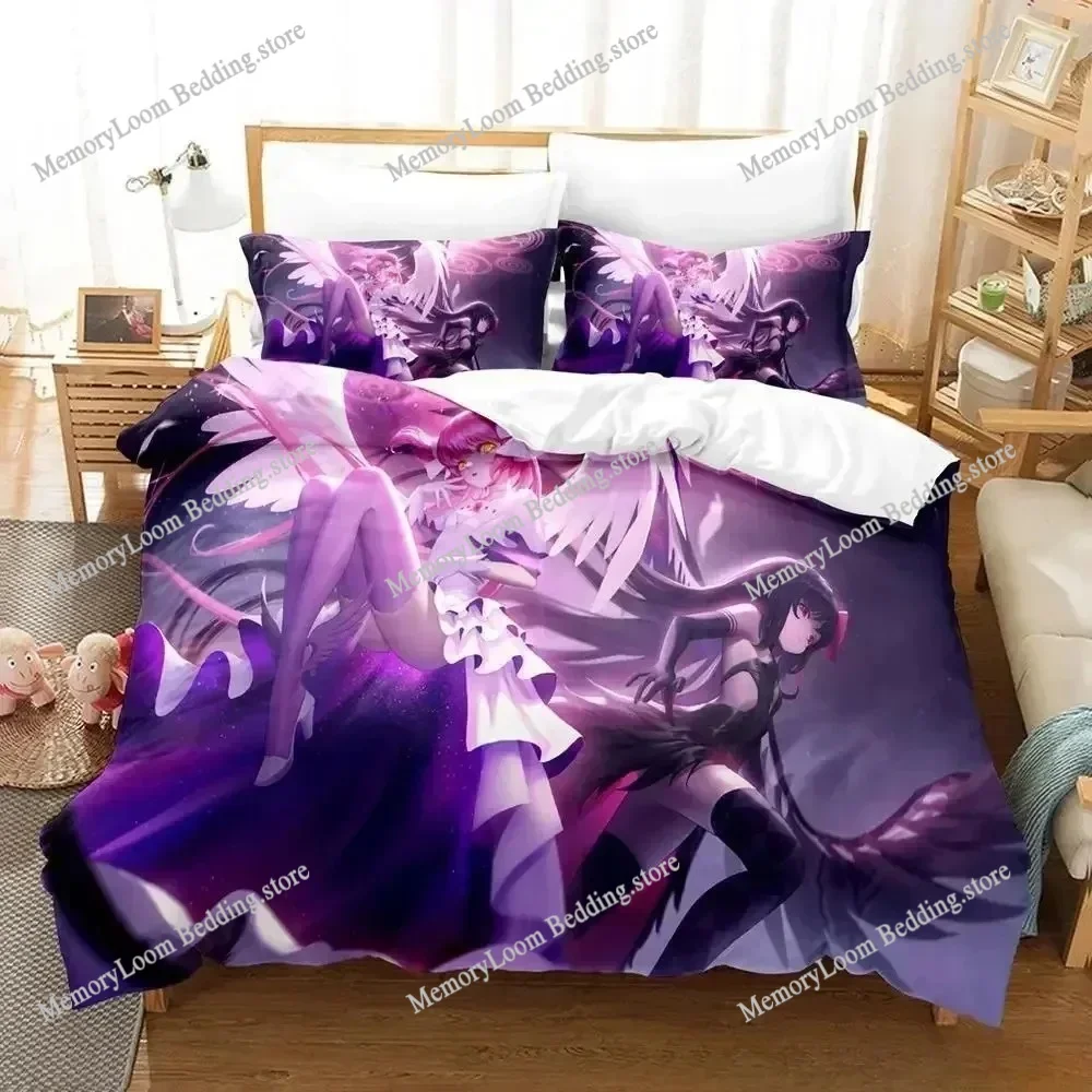 

Puella Magi Madoka Magica Cute Bedding Set Cartoon Anime Adult Kid Bedroom Soft Duvet Cover 3D Print Vibrant Kawaii Anime Set