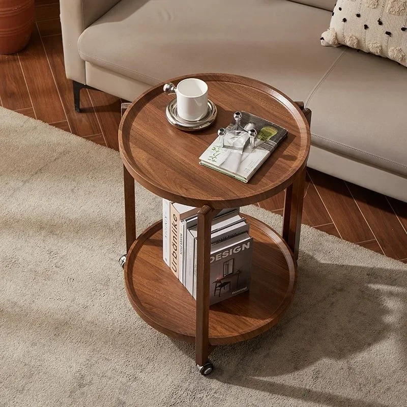 Compact Dual-Layer Rolling Coffee Table Modern Luxurious Side Piece with Casters for Small Apartments and Hotels