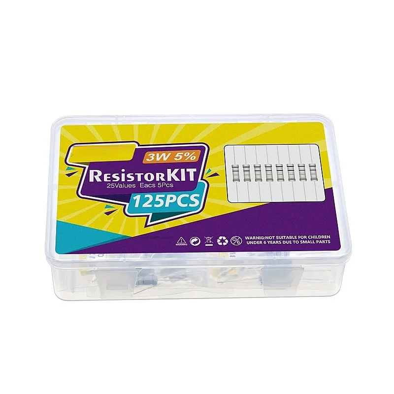 1Ω에서 1MΩ까지 3W 탄소 필름 저항기 키트 25가지 값 3W 5% 저항기 모음