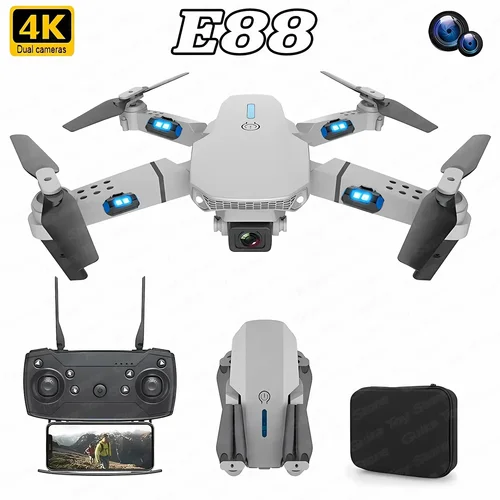 Imagen 2 del producto E88 Pro WiFi FPV Drone. Cámara gran angular HD 4K/1080P, retención de altura, plegable. Juguete cuadricóptero RC ideal para regalo navideño para niños.