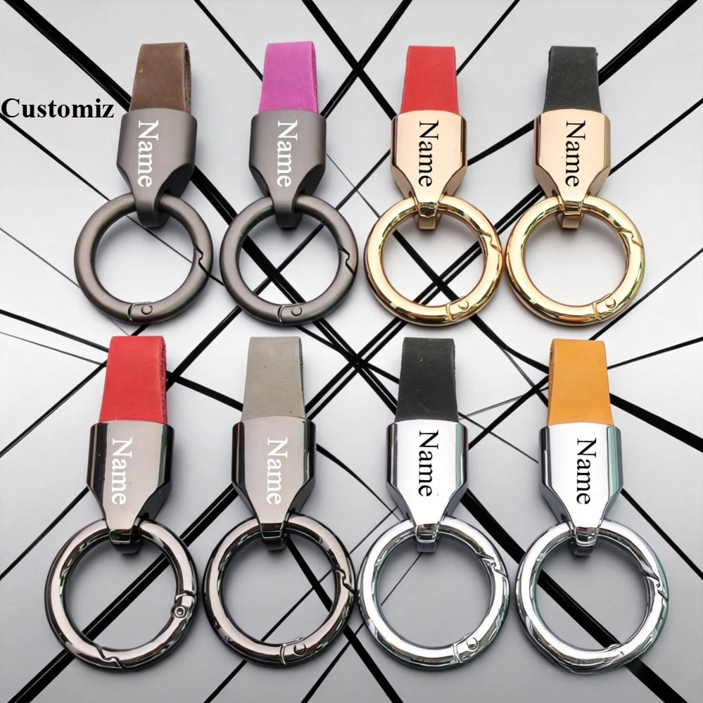 

Laser Engraved Matte Leather Creative Keychain With Metal Car Keyring Motorcycle Couple Waist Hanging Modern Minimalist Style