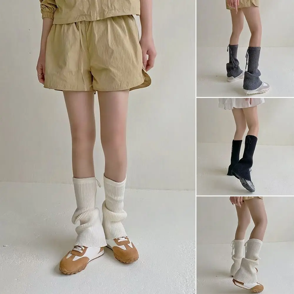 

Casual Solid Color Leg Covers Straps Design Warm Knitted Leg Warmers Knitted Socks