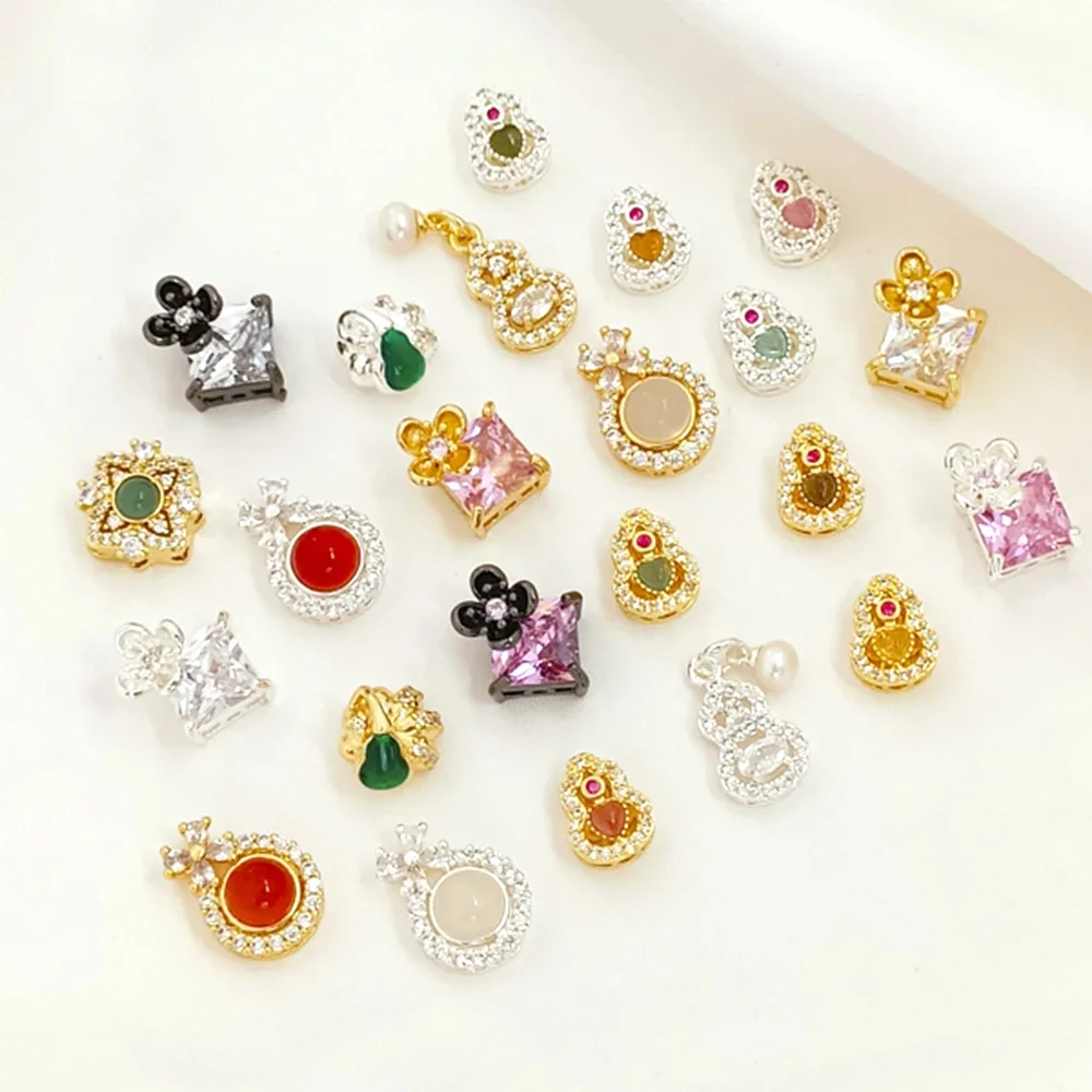 Brass Coated Gold Zircon Inlay Square Partition Bead Gourd and Pumpkin Exquisite Pendant DIY Jewelry Making Accessory Materials
