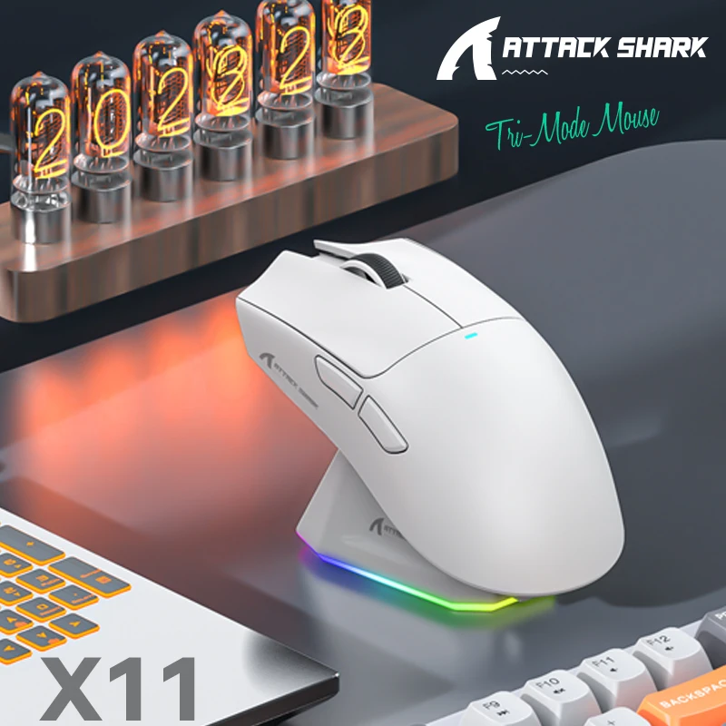 X11 Mouse Wireless Attack shark Magnetic RGB Gaming Mouse PAW3311 Lightweight macro Bluetooth Tri-mode Connection,DPI Adjustable