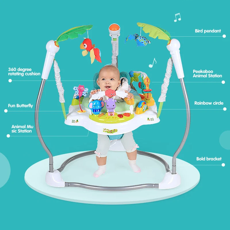 Cartoon Baby Bouncing Chair SwingToddler Walking Chair Indoor Rainforest Jumping Cradle for Kid Swing Playing Activity Center