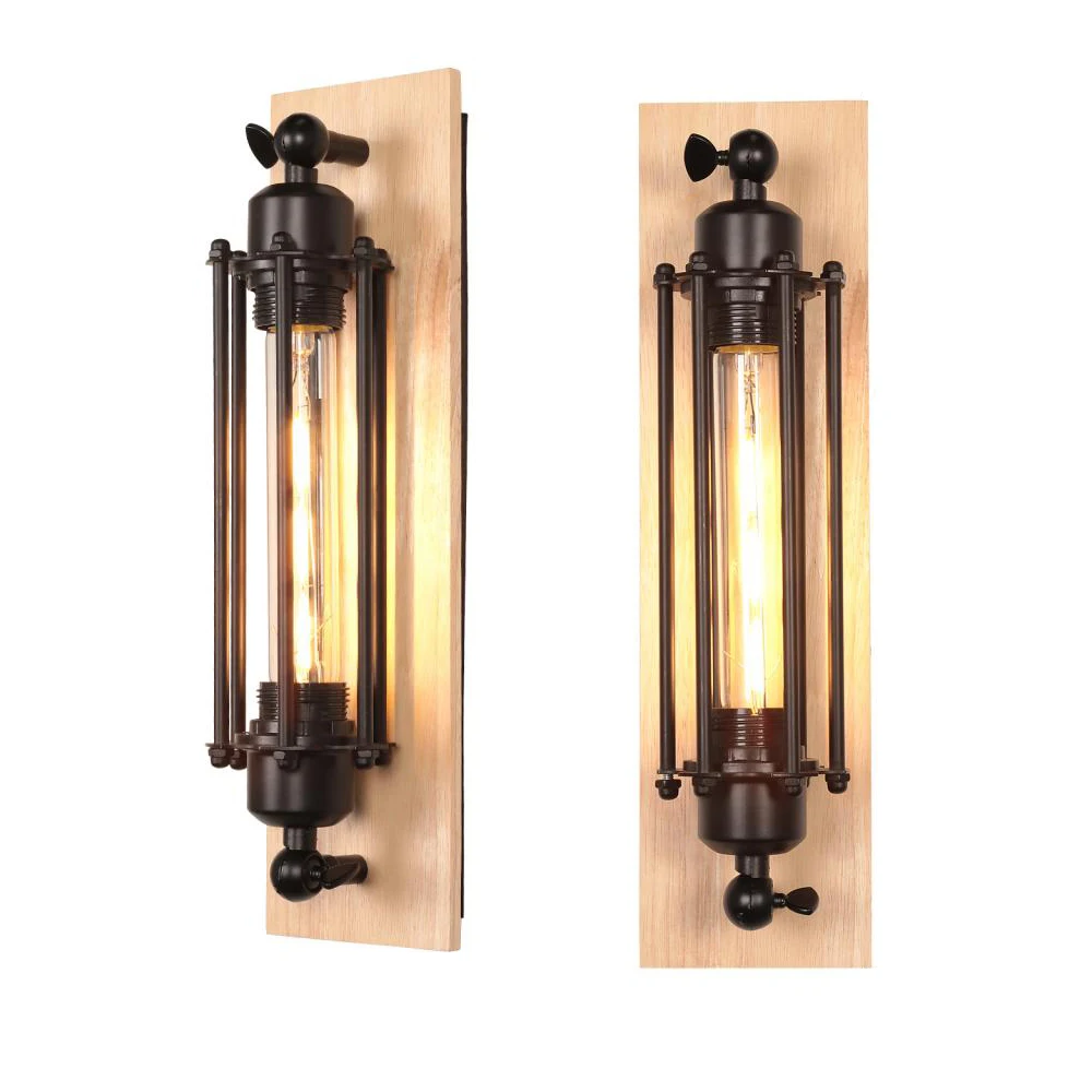 

Vintage Wood Wall Light Shade Industrial Bedside Lamp Retro Loft Wall Sconce Cafe Bar Indoor Lighting Home Living Room Décor LED