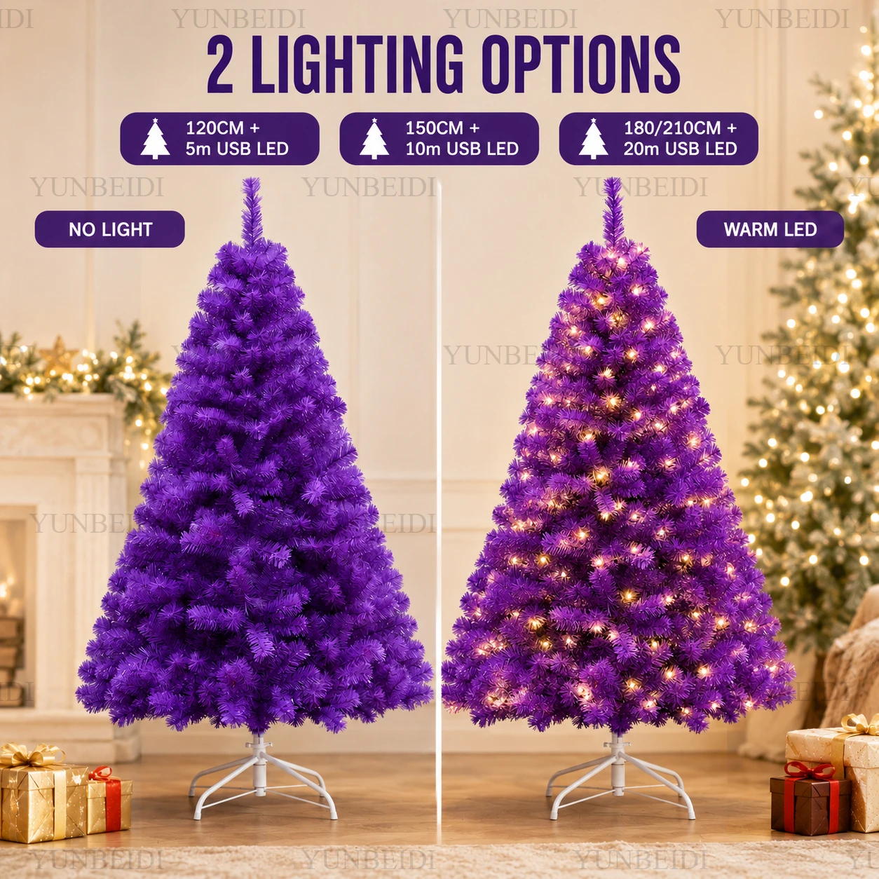 인공 보라색 크리스마스 트리 PVC 소재 따뜻한 LED - Christmas Tree Artificial 리뷰 및 가격