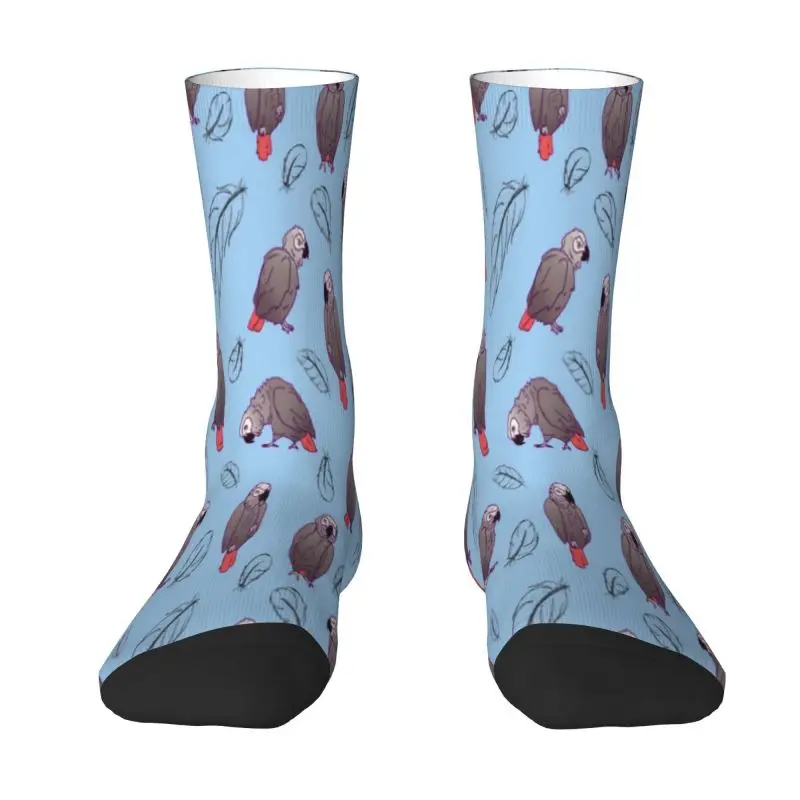 African Grey Parrot And Feather Dress Socks Men's Women's Warm Fashion Novelty Bird Crew Socks