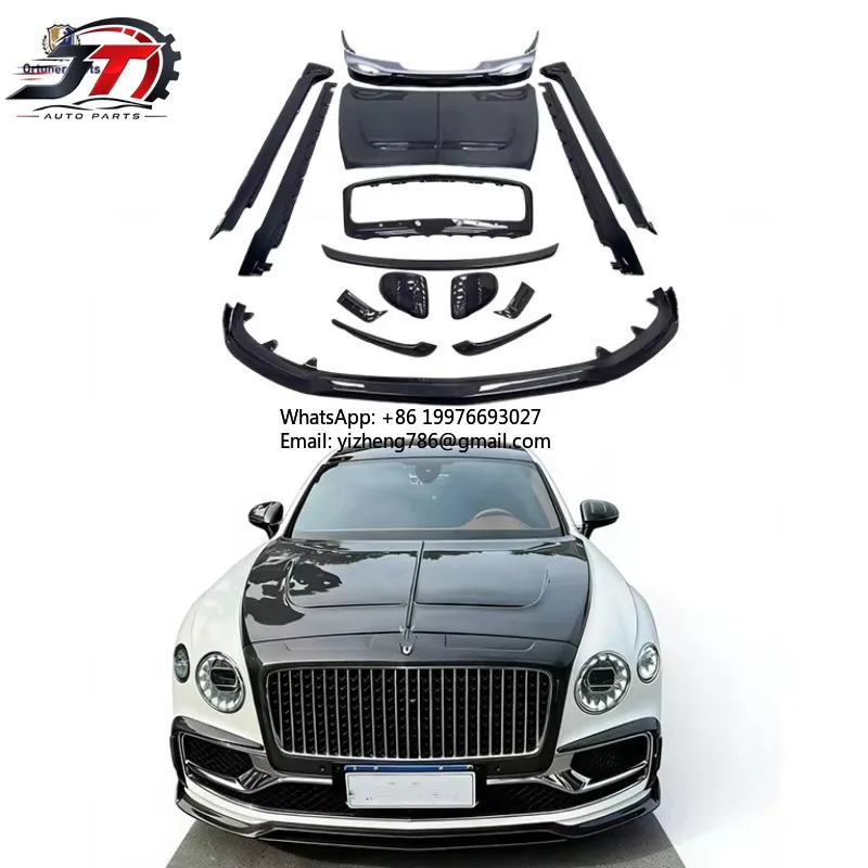 JT New Carbon Fiber Bumper Kit for Flying Spur M Style Upgrade with Exhaust Cut-Outs Screw-On